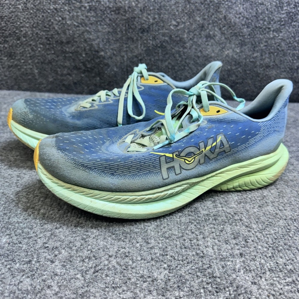 Hoka One One Running Shoes Mens 11.5 2E Mach 6 Blue Lime Green 1147833 Wide